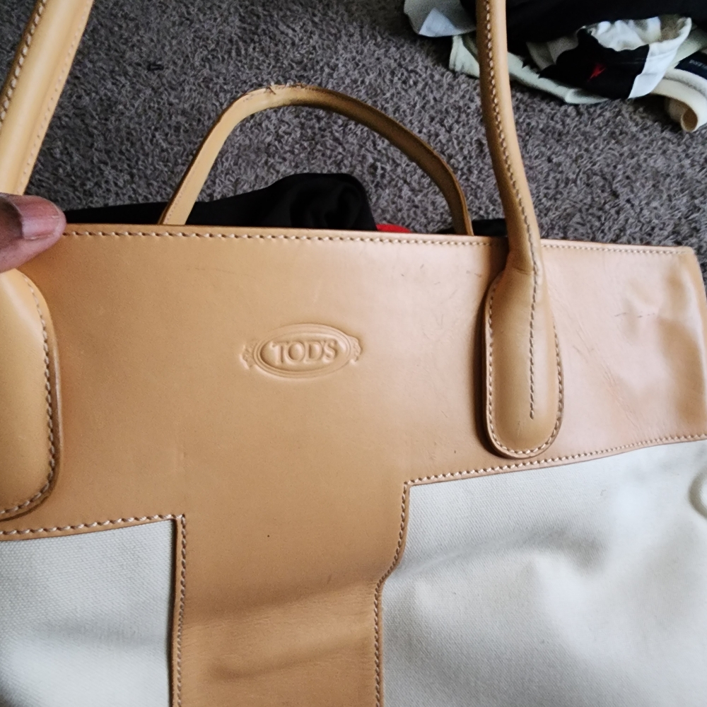 Tod's Tan and Cream Tote Bag